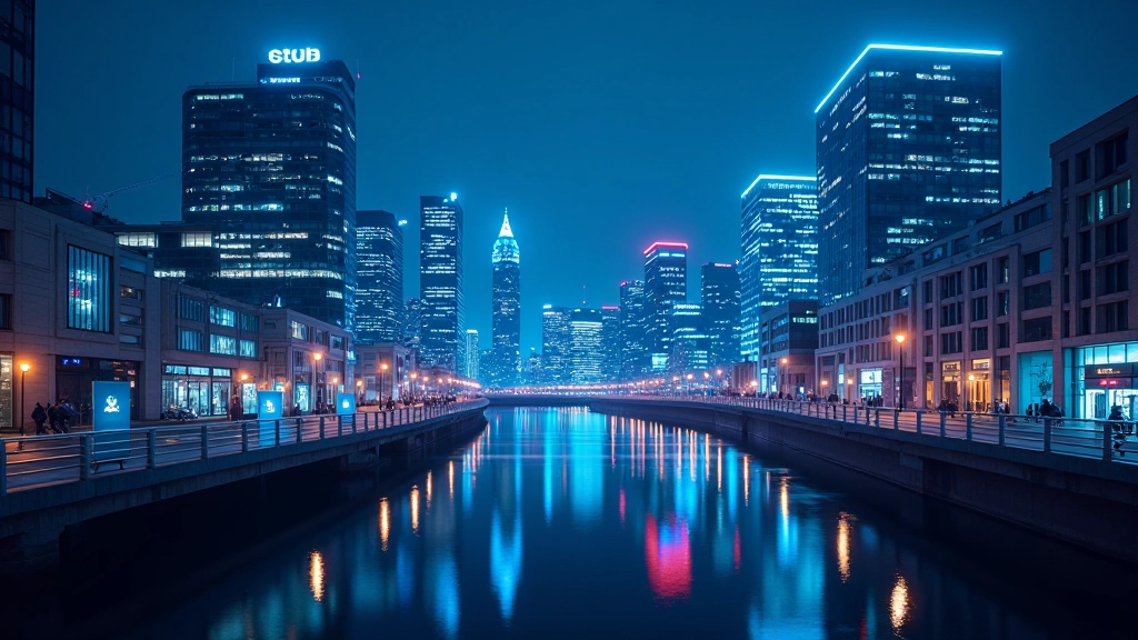 Futuristische europäische Finanzinfrastruktur mit digitalen Technologien und Blockchain-Netzwerk, moderne Stadt