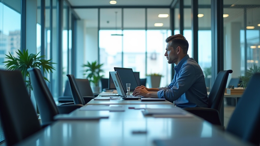 Modernes Finanzunternehmen mit digitalen Werkzeugen und technologischer Ausstattung