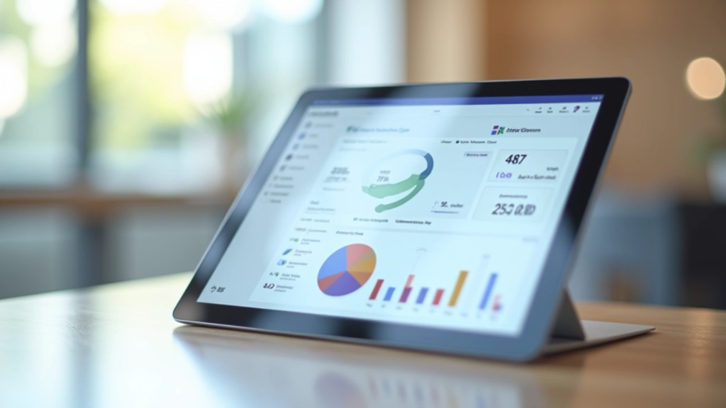 Tablet zeigt Banking-Dashboard mit Kontodaten und Transaktionshistorie, modernes fintech Interface mit Grafiken, heller Hintergrund